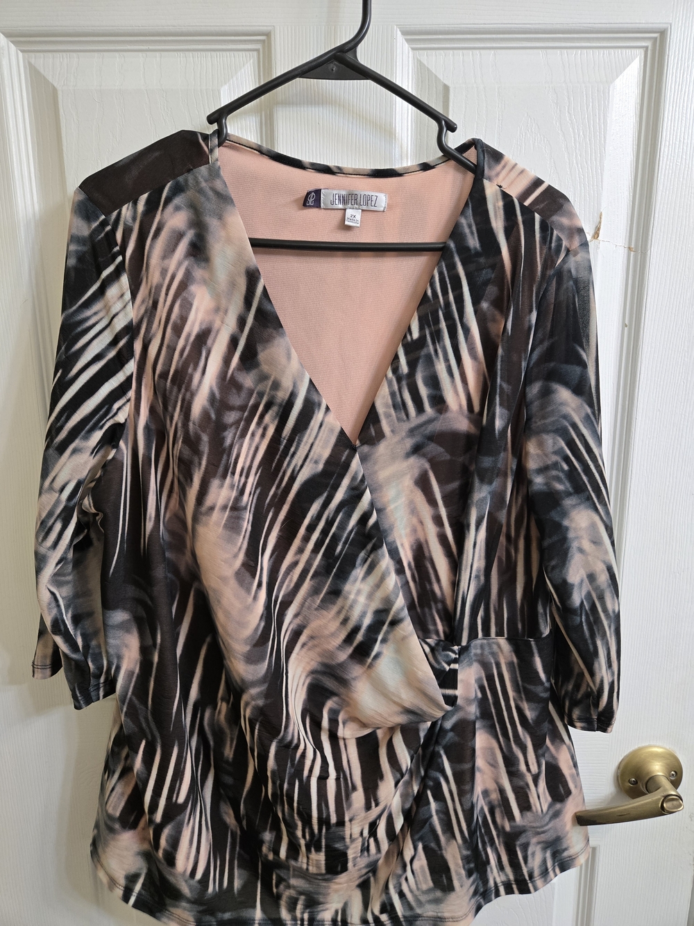 Jennifer Lopez Blush Pink and Black Abstract Wrap Top